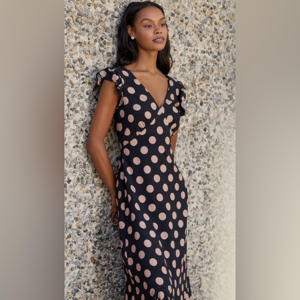 Beach Riot Elodie Polka Dot Maxi Dress Black Ruffle Hem NWT M - Picture 3 of 13